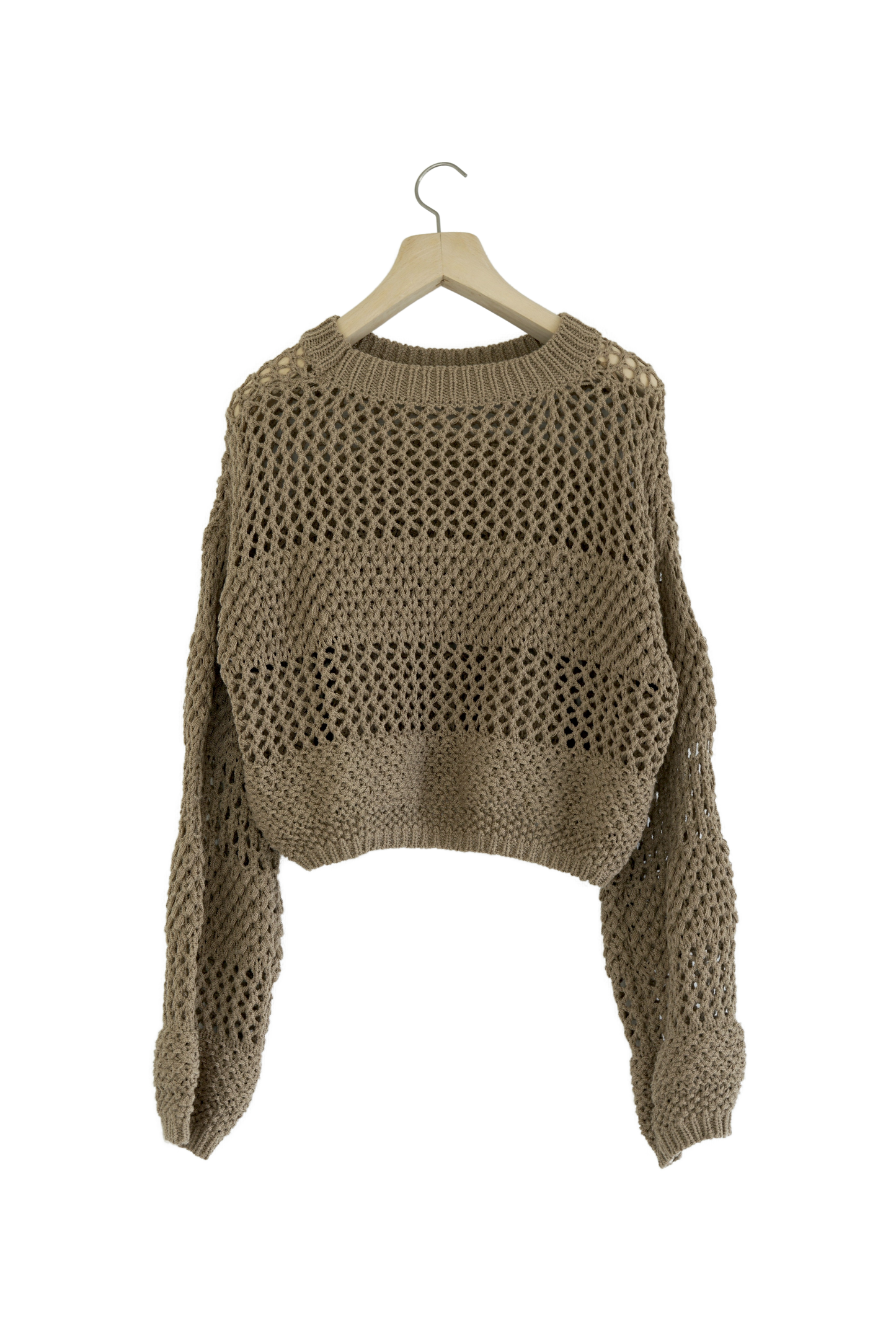 <b>スカシアミショートニット</b><br><font size="1">コンパクトでミニマルな雰囲気あるアイテムで今シーズントレンドの透かし網みがこなれ感あるデザインニット。</font>