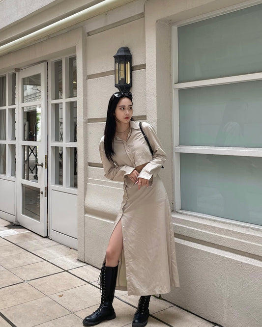 <b>ウエストカットシャツワンピース</b><br><font size="1">ウエストがちら見えするデザインがポイントのシャツワンピース。</font>