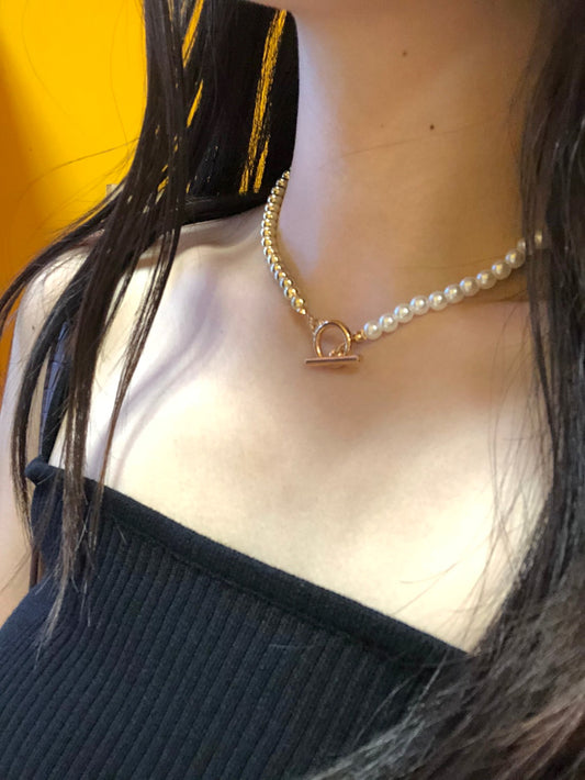 パール&ゴールドマンテルネックレス